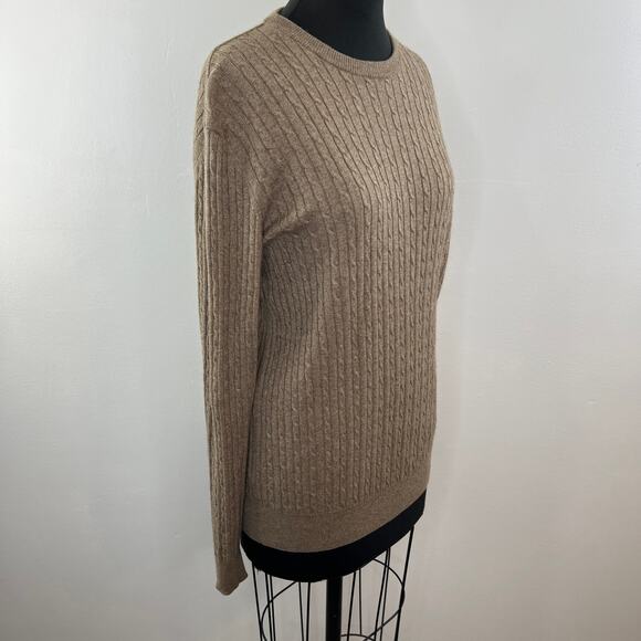 Enzo Mantovani Tan Brown Cashmere & Silk Cable Knit Crewneck Pullover Sweater L - Picture 2 of 7